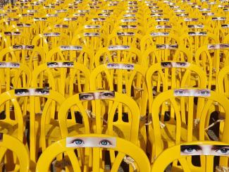 yellow chairs with eyes